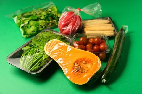Fresh vegetables in disposable plastic package Stock Photos