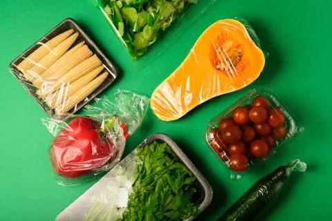 Fresh vegetables in disposable plastic package Stock Photos