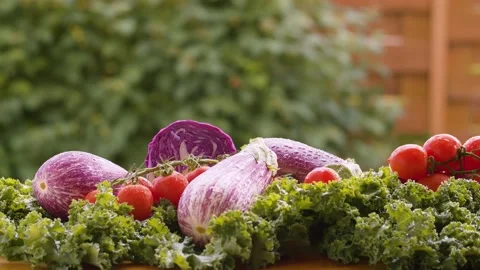 Fresh vegetables in drops of water Stock Footage 135864873