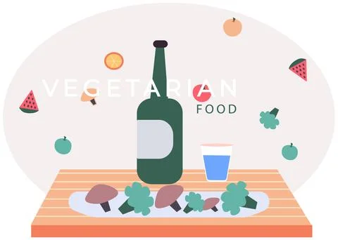 Fresh vegetables falling into table. Cooking food healthy meal. Natural organic Stock Illustration