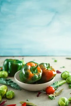 Fresh vegetables flatlay overhead frame. Food layout. Vegetables variety Stock Photos