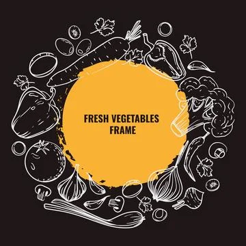 Fresh vegetables frame in vector food and illustration Stock Illustration