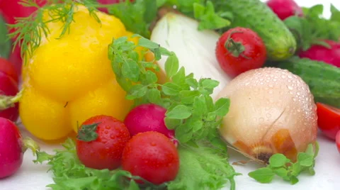 Fresh vegetables with herbs Stock Footage 54398163