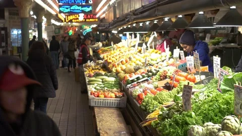 Fresh Vegetables Inside Pike Place Market In Seattle, Washington Stock Footage 159266140