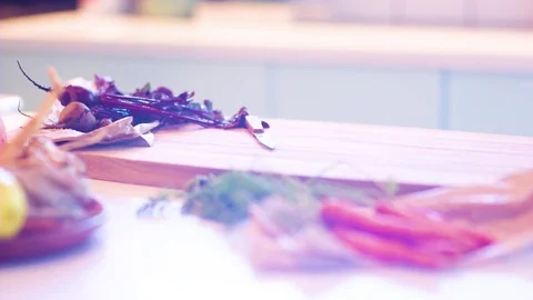 Fresh vegetables kept on kitchen worktop Vídeos de archivo 76138902