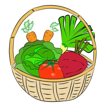 Fresh vegetables lie in the basket. Vector illustration. Stock Illustration