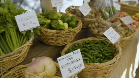 Fresh vegetables in the market display Stock Footage 87808577