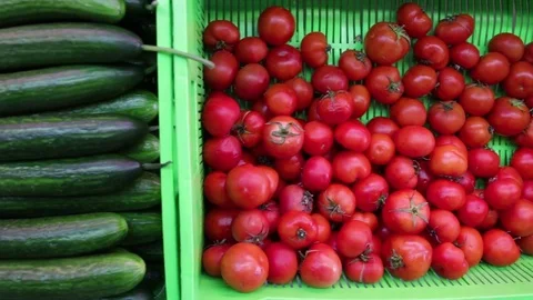 Fresh vegetables at a market Stock Footage 83750145