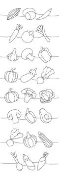 Fresh vegetables one line continuous drawing. Potato, chili pepper, carrot Stock Illustration