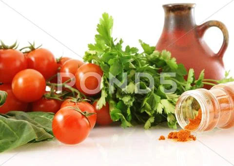Fresh vegetables with paprika and jug Stock Photos