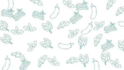 Fresh Vegetables Pattern Background - Eggplant, Asparagus, and Spinach. Stock Footage 321849520