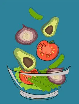 Fresh vegetables on a plate on blue background Stock Illustration
