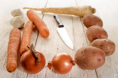 Fresh vegetables for preparing a vegetable soup Stock Photos