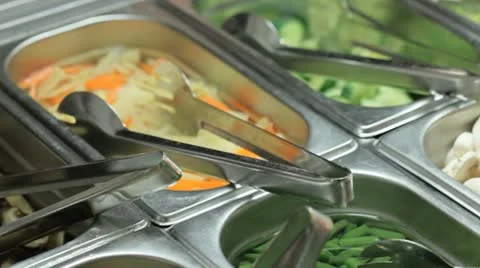 Fresh vegetables in restaurant display Stock Footage 10735107