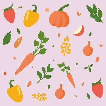 Fresh vegetables scattered art. Vector Stock Illustration