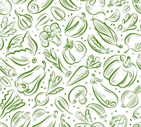 Fresh vegetables seamless pattern. Vegetarian healthy farm organic food Stock Illustration