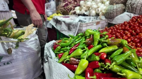 Fresh Vegetables at Souk El Had in Agadir, Morocco : 26-07-2024 Stock Footage 280828096