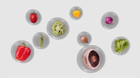 Fresh vegetables spin fly 3d. Alpha channel included for compositing projects. Видео 137771109