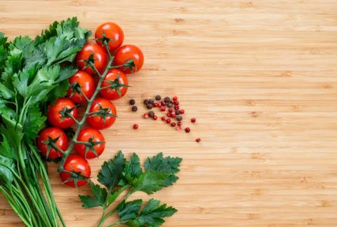 Fresh vegetables on the table, copy space. Food background. Stock Photos