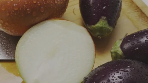 Fresh vegetables table Stock Footage 98296906