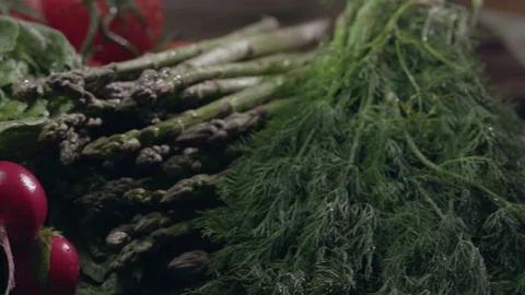 Fresh Vegetables Table Top Display 06 Stock Footage 164797149