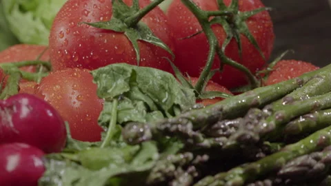 Fresh Vegetables Table Top Display 07 Stock Footage 164797815