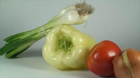Fresh Vegetables Turning On A White Surface, Isolated, Organic, Bio, Cuisine Stock Footage 40617122