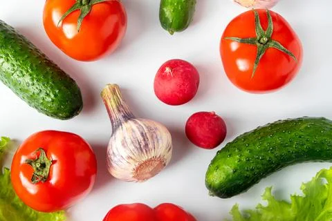 Fresh vegetables on a white background. Diet Food Concept. Place for text. Stock Photos