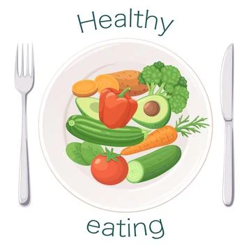 Fresh Vegetables on a White Plate. Stock Illustration