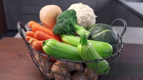 Fresh Vegetables in Wire Basket. Stock Footage 305808574
