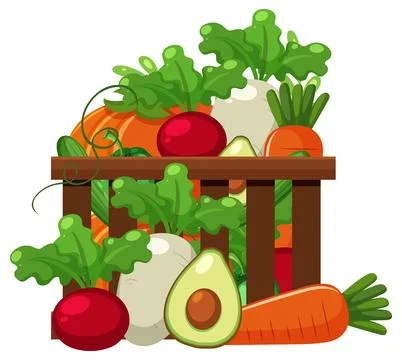 Fresh Vegetables in Wooden Crate Vector Illustration Stock Illustration