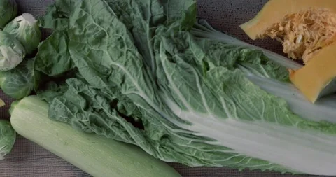 Fresh vegetables on a wooden table. The concept of healthy organic food. Top vie Stock Footage 195282215