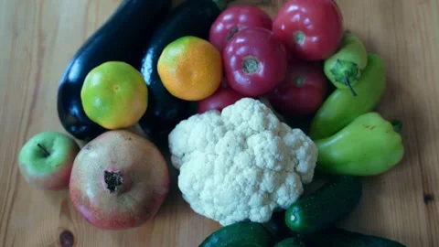 Fresh vegetables on the wooden table Stock Footage 219691411