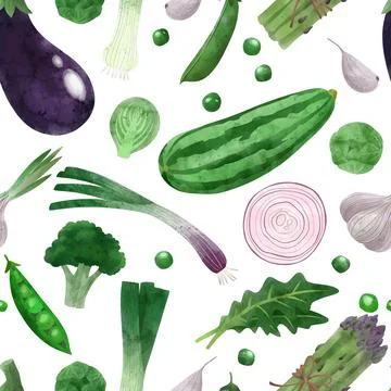 Fresh veggies, seamless pattern, hand drawn vector Stock Illustration