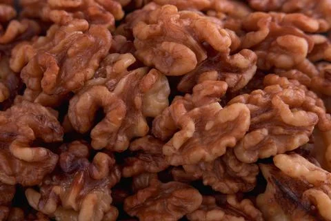 Fresh walnuts background close-up copy space horizontal photo HD Stock Photos