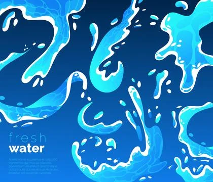Fresh water background. Splashes and falling drops. Pure drink poster or ba.. Stock Illustration