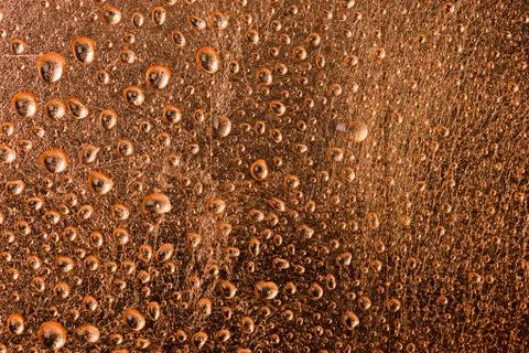 Fresh Water Drops dew on copper alloy texture surface showing freshness conce Stock Photos