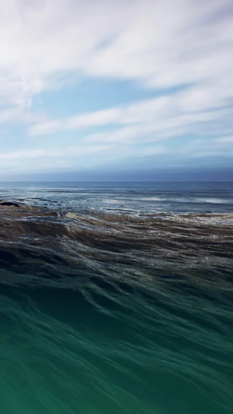 Fresh water flows into the sea with waves rolling in at midday Stock Footage 341015097