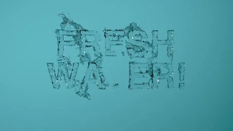 Fresh Water text reveal in clear blue 3d animation Stock Footage 345317536