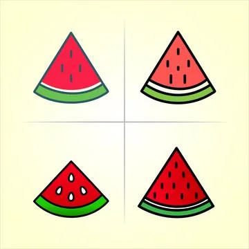 Fresh Watermelon Slice Vector Icon Set for Summer Fruit Graphic Design Stock Illustration