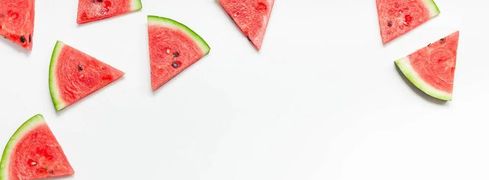 Fresh watermelon slices pattern Creative scandinavian style flat lay top v... Stock Photos