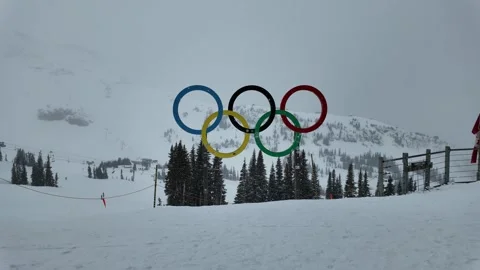 Fresh White Snow Falling Over The Historic Olympic Rings Of Whistler Blackcomb 動画素材 333270807