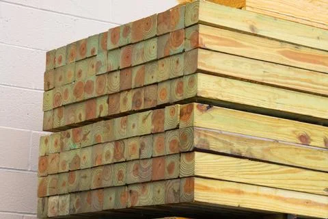 Fresh wooden studs timber stack lumber industry material Stock Photos