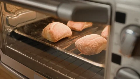 Fresh Yeast Bread Rolls Baking Inside Electric Countertop Oven Stock Footage 340328144