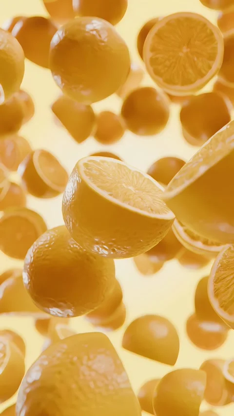 Fresh yellow lemon halves falling and floating in the air Stock Footage 329562280