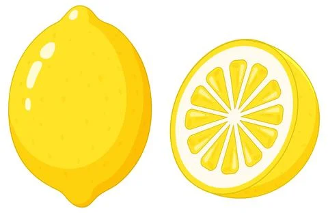 Fresh Yellow Lemon Vector Illustration with Whole Fruit and Sliced Half Stock Illustration