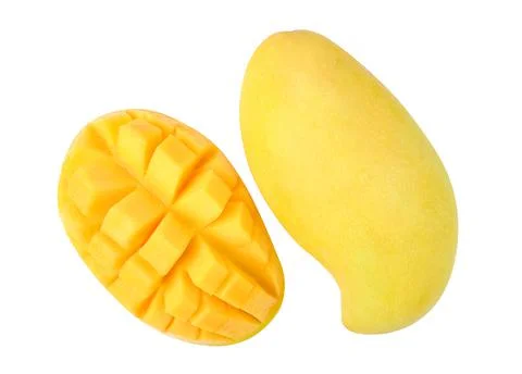 Fresh yellow mango slice isolated on white background, top view. Stock Photos