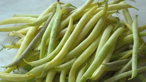 Fresh Yellow Wax Snap Beans on a White Table 스톡 동영상 113483613