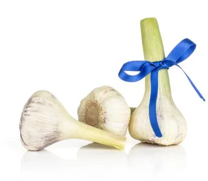 Fresh young garlic isolated on white Stock Photos