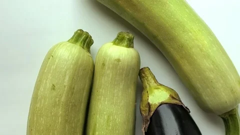 Fresh zucchini and eggplant close up, healthy organic vegetables and natural foo Stock Footage 335632002